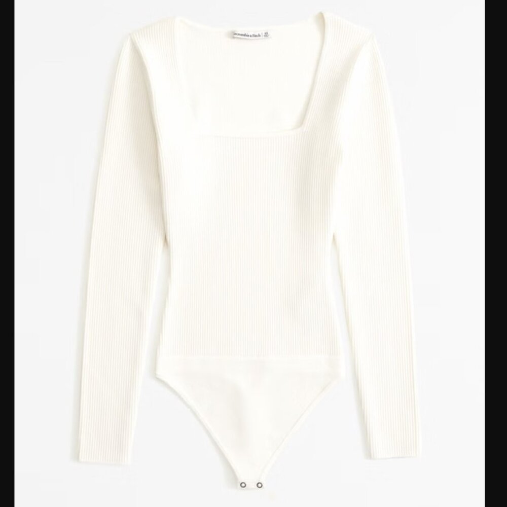 NWT Abercrombie White Long Sleeve Ottoman Bodysuit XS